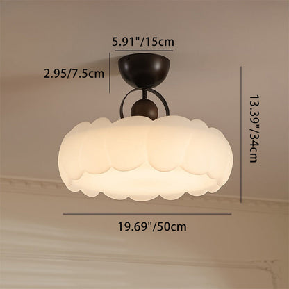 Contemporary Retro Rubber Wood Iron Acrylic Pellucid Round LED Semi-Flush Mount Ceiling Light For Bedroom