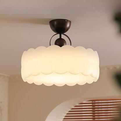 Contemporary Retro Rubber Wood Iron Acrylic Pellucid Round LED Semi-Flush Mount Ceiling Light For Bedroom
