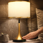 Contemporary Retro Fabric Metal Cylinder Touch Sensor Dimmable 1-Light Table Lamp For Bedside Lumendat