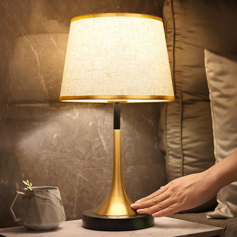 Contemporary Retro Fabric Metal Cylinder Touch Sensor Dimmable 1-Light Table Lamp For Bedside Lumendat