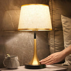 Contemporary Retro Fabric Metal Cylinder Touch Sensor Dimmable 1-Light Table Lamp For Bedside Lumendat