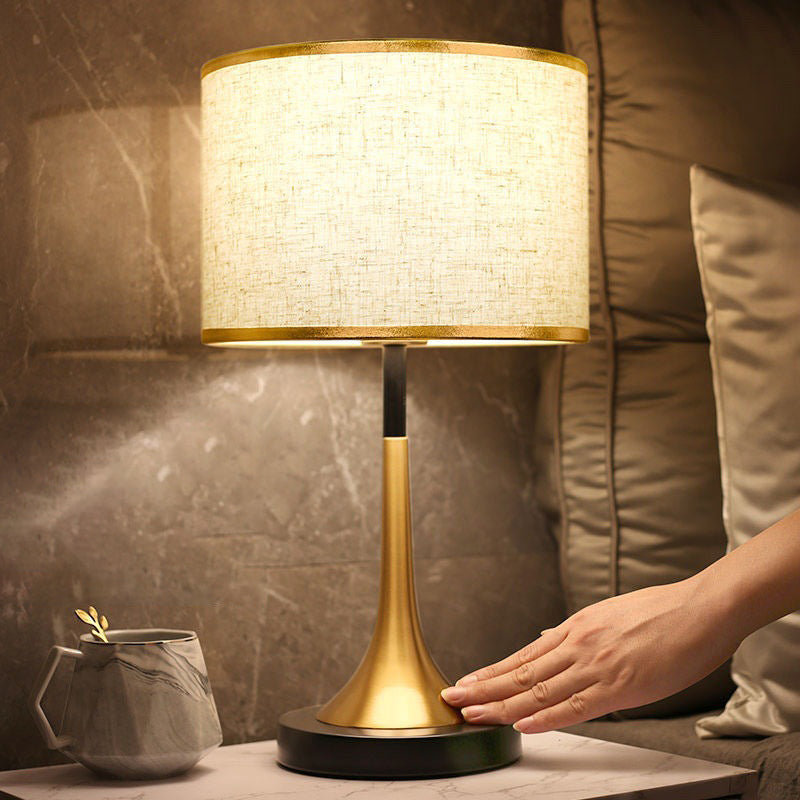Contemporary Retro Fabric Metal Cylinder Touch Sensor Dimmable 1-Light Table Lamp For Bedside Lumendat