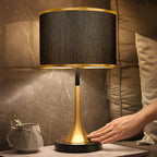 Contemporary Retro Fabric Metal Cylinder Touch Sensor Dimmable 1-Light Table Lamp For Bedside Lumendat