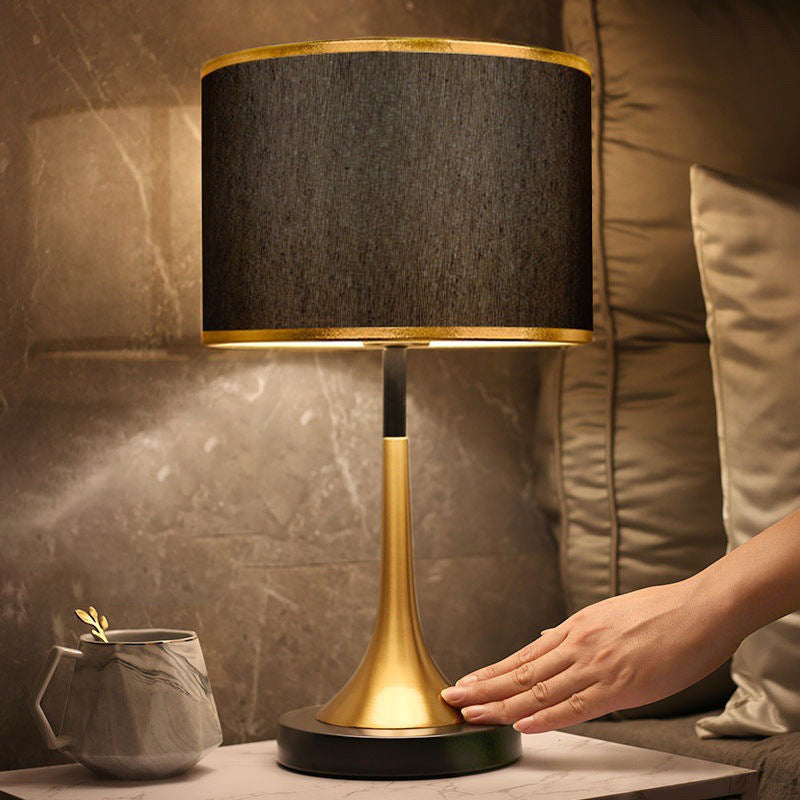 Contemporary Retro Fabric Metal Cylinder Touch Sensor Dimmable 1-Light Table Lamp For Bedside Lumendat