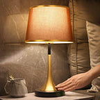 Contemporary Retro Fabric Metal Cylinder Touch Sensor Dimmable 1-Light Table Lamp For Bedside Lumendat