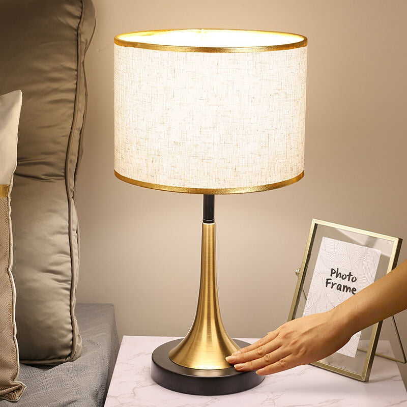 Contemporary Retro Fabric Metal Cylinder Touch Sensor Dimmable 1-Light Table Lamp For Bedside Lumendat