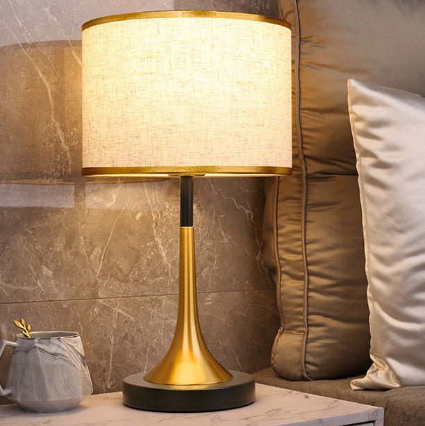 Contemporary Retro Fabric Metal Cylinder Touch Sensor Dimmable 1-Light Table Lamp For Bedside Lumendat