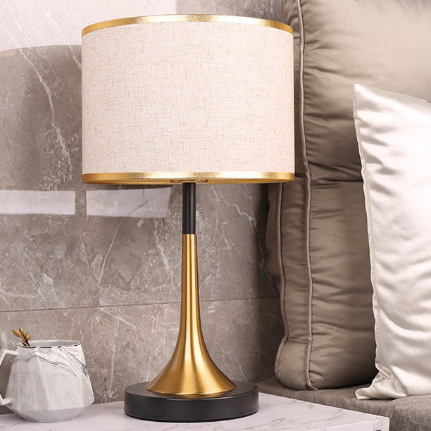 Contemporary Retro Fabric Metal Cylinder Touch Sensor Dimmable 1-Light Table Lamp For Bedside Lumendat