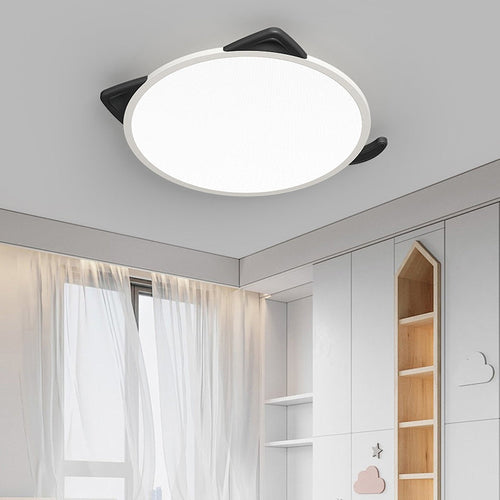 Modern Simplicity Kids Iron Aluminum Acrylic Round Cat's Ear LED Flush Mount Ceiling Light For Bedroom