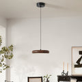 Contemporary Retro Iron PVC Round Wood Grain LED Pendant Light For Dining Room