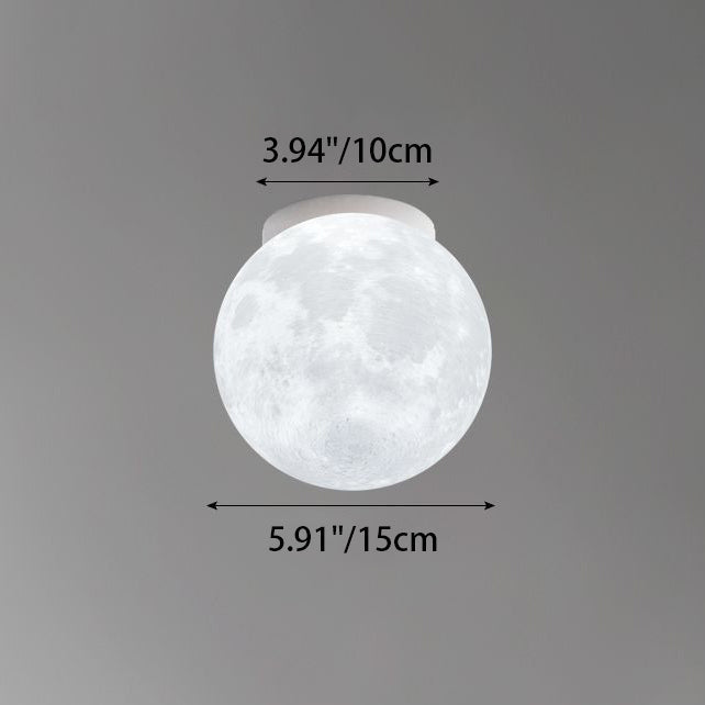 Contemporary Nordic Iron Resin Moon Ball 1-Light Semi-Flush Mount Ceiling Light For Hallway Lumendat