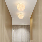 Contemporary Nordic Iron Resin Moon Ball 1-Light Semi-Flush Mount Ceiling Light For Hallway Lumendat
