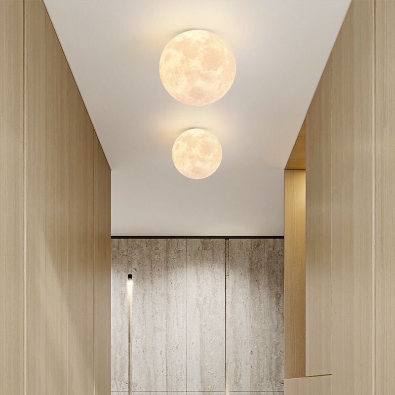 Contemporary Nordic Iron Resin Moon Ball 1-Light Semi-Flush Mount Ceiling Light For Hallway Lumendat