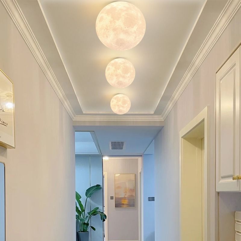 Contemporary Nordic Iron Resin Moon Ball 1-Light Semi-Flush Mount Ceiling Light For Hallway Lumendat