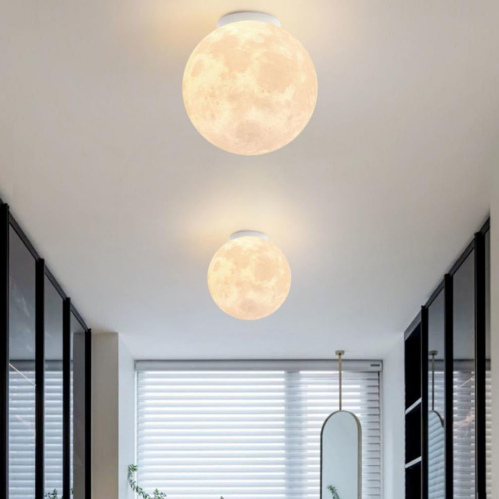 Contemporary Nordic Iron Resin Moon Ball 1-Light Semi-Flush Mount Ceiling Light For Hallway Lumendat