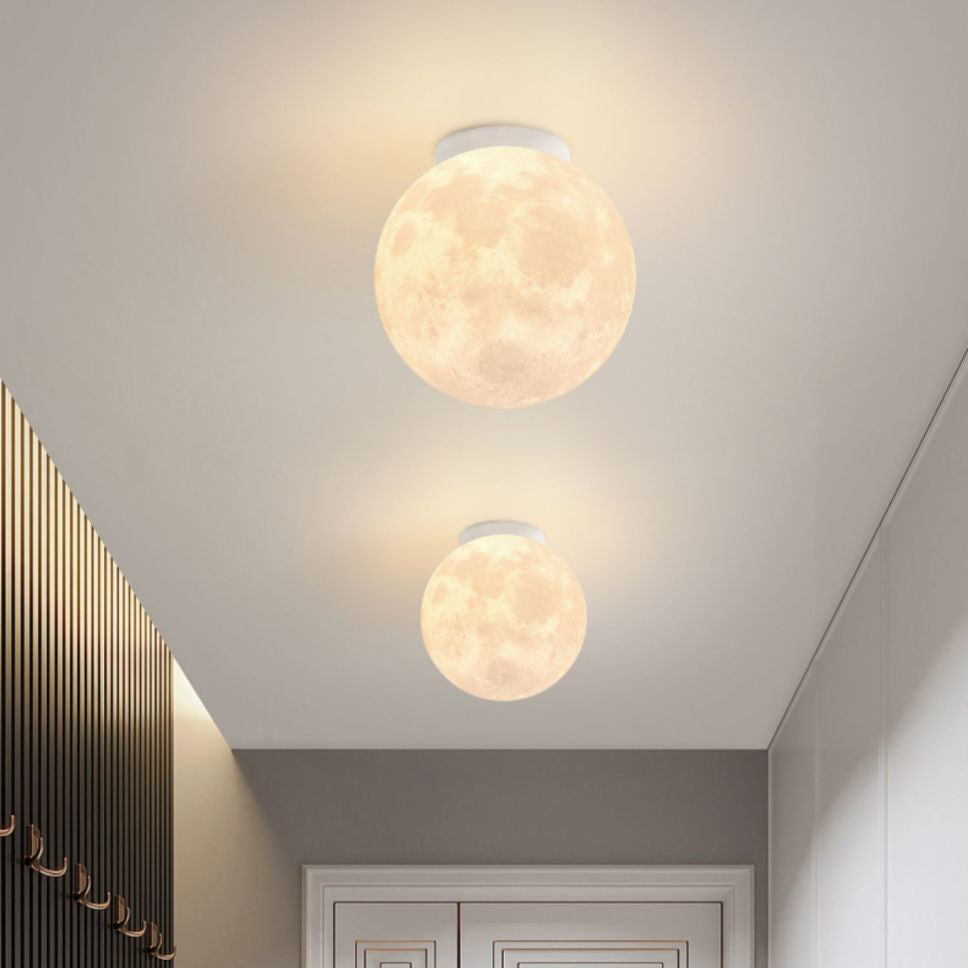 Contemporary Nordic Iron Resin Moon Ball 1-Light Semi-Flush Mount Ceiling Light For Hallway Lumendat