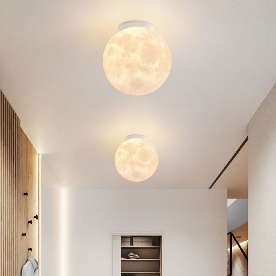 Contemporary Nordic Iron Resin Moon Ball 1-Light Semi-Flush Mount Ceiling Light For Hallway Lumendat