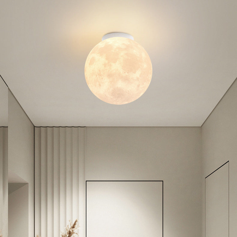 Contemporary Nordic Iron Resin Moon Ball 1-Light Semi-Flush Mount Ceiling Light For Hallway Lumendat