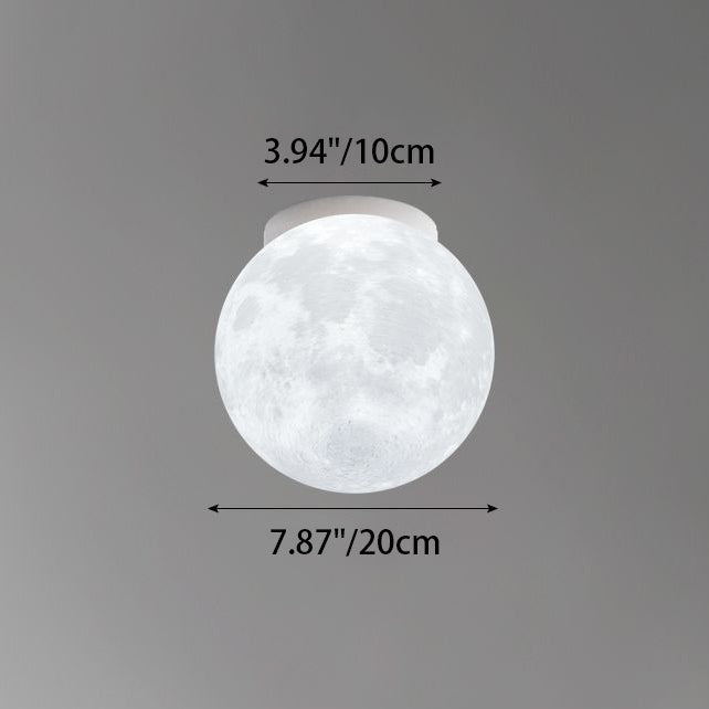 Contemporary Nordic Iron Resin Moon Ball 1-Light Semi-Flush Mount Ceiling Light For Hallway Lumendat