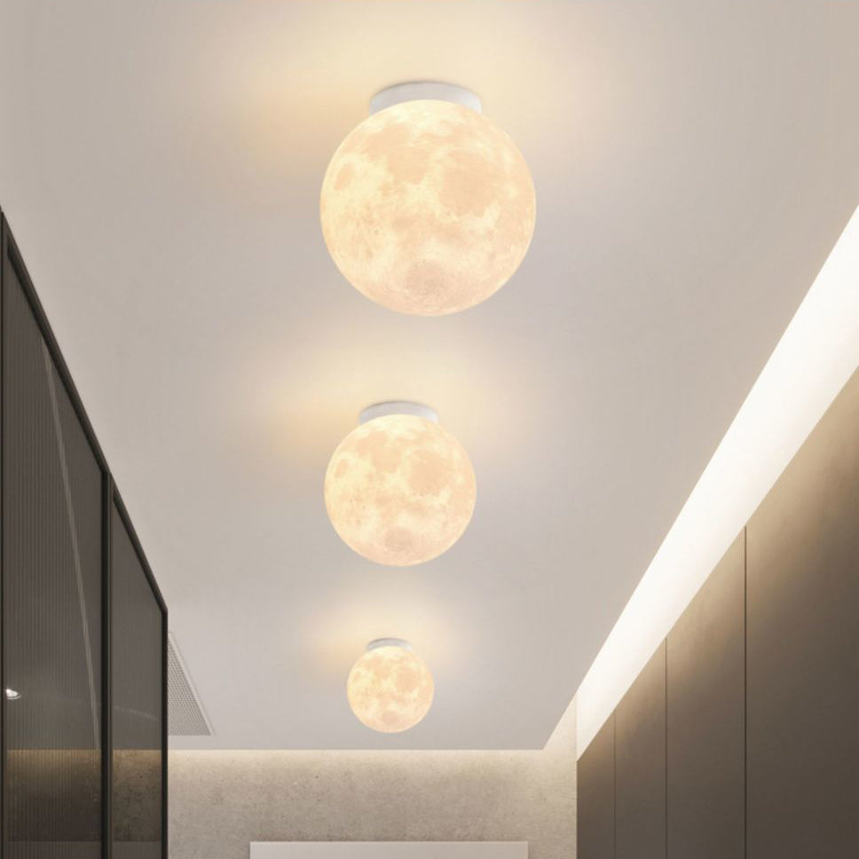 Contemporary Nordic Iron Resin Moon Ball 1-Light Semi-Flush Mount Ceiling Light For Hallway Lumendat