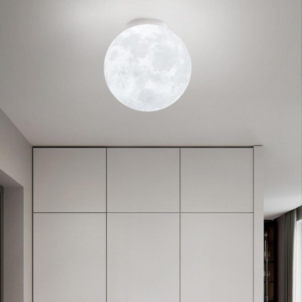 Contemporary Nordic Iron Resin Moon Ball 1-Light Semi-Flush Mount Ceiling Light For Hallway Lumendat