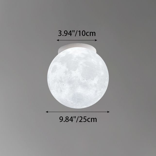 Contemporary Nordic Iron Resin Moon Ball 1-Light Semi-Flush Mount Ceiling Light For Hallway Lumendat