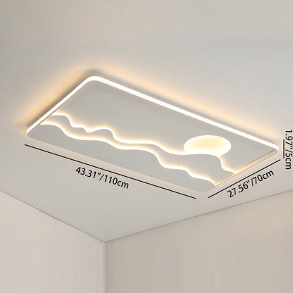 Contemporary Creative Iron Aluminum Silica Acrylic Sun Wavy Line Square Rectangular LED Flush Mount Ceiling Light For Living Room
