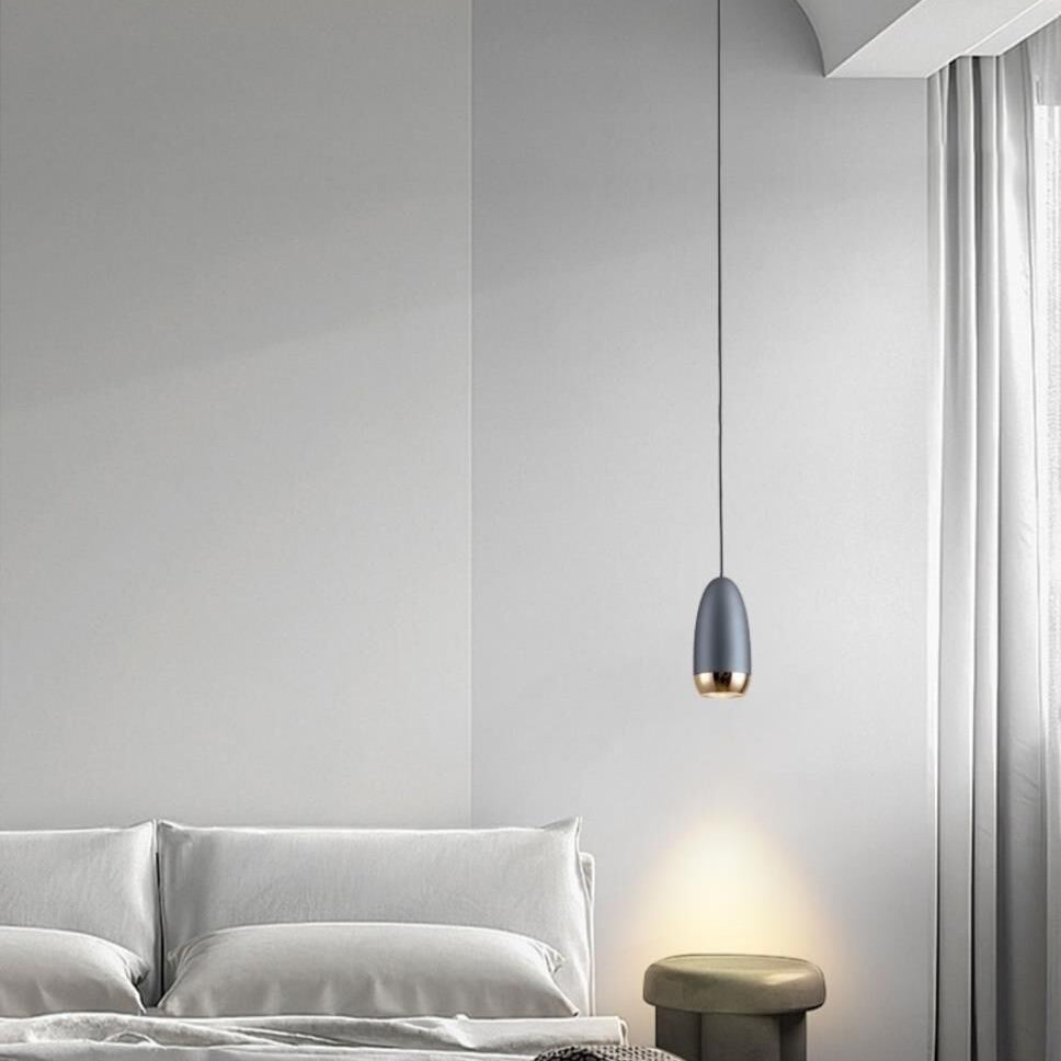 Contemporary Scandinavian Aluminum Liftable Elliptical Bullet LED Pendant Light For Bedside