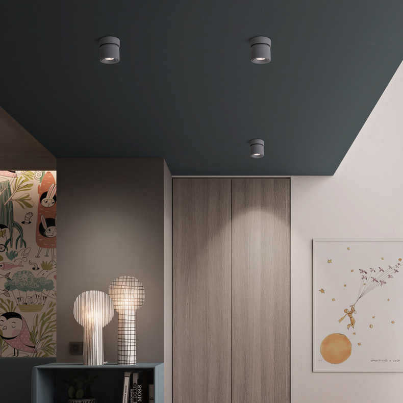 Contemporary Scandinavian Rotatable Aluminum Round Spotlight LED Semi-flush Mount Ceiling Light for Living Room