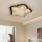 Contemporary Retro Iron Resin Flower Glacial Pattern LED Flush Mount Ceiling Light For Bedroom