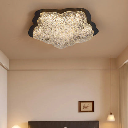 Contemporary Retro Iron Resin Flower Glacial Pattern LED Flush Mount Ceiling Light For Bedroom