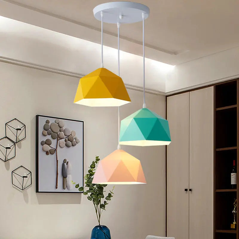 Contemporary Scandinavian Iron Geometric Polygon Rhombus 1-light Pendant Light for Dining Room BulbSquare