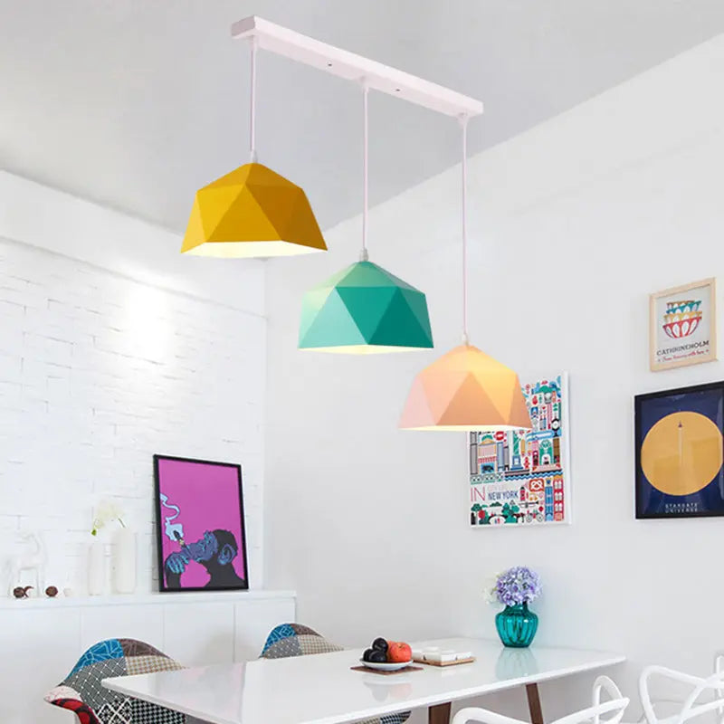 Contemporary Scandinavian Iron Geometric Polygon Rhombus 1-light Pendant Light for Dining Room BulbSquare
