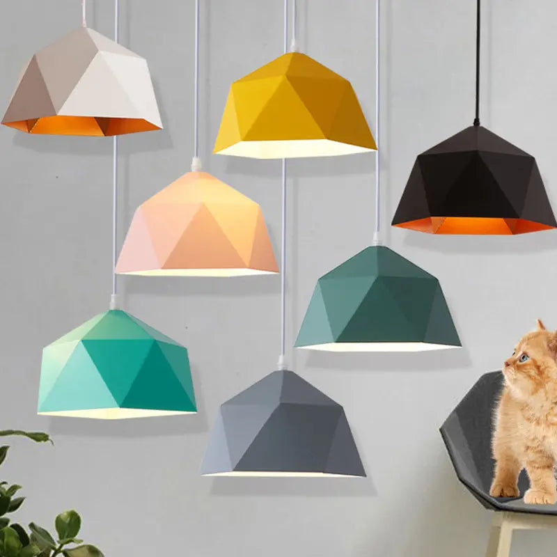 Contemporary Scandinavian Iron Geometric Polygon Rhombus 1-light Pendant Light for Dining Room BulbSquare