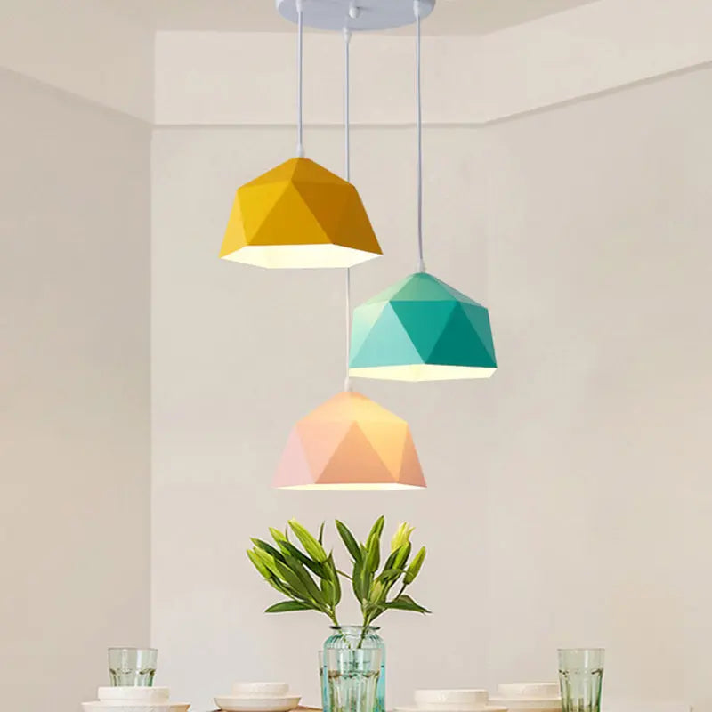 Contemporary Scandinavian Iron Geometric Polygon Rhombus 1-light Pendant Light for Dining Room BulbSquare