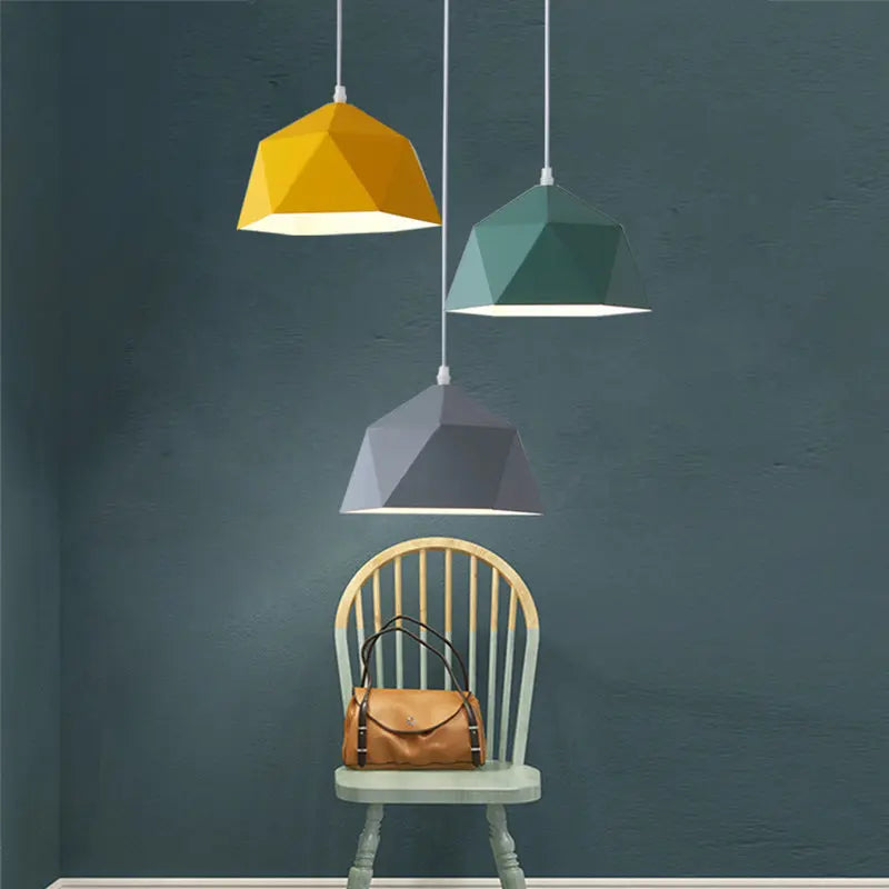 Contemporary Scandinavian Iron Geometric Polygon Rhombus 1-light Pendant Light for Dining Room BulbSquare