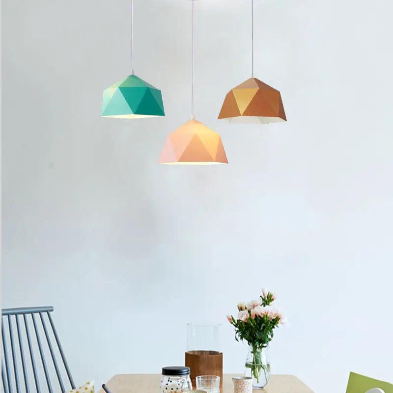 Contemporary Scandinavian Iron Geometric Polygon Rhombus 1-light Pendant Light for Dining Room BulbSquare