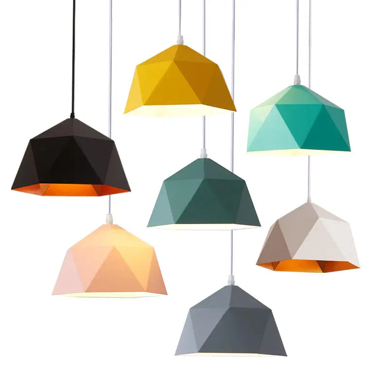 Contemporary Scandinavian Iron Geometric Polygon Rhombus 1-light Pendant Light for Dining Room BulbSquare