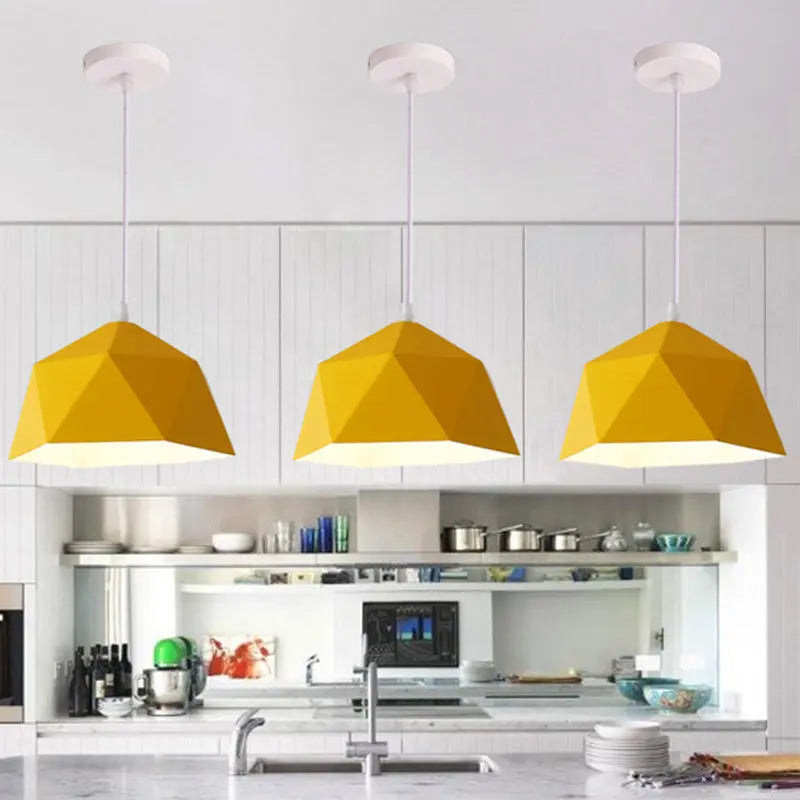 Contemporary Scandinavian Iron Geometric Polygon Rhombus 1-light Pendant Light for Dining Room BulbSquare
