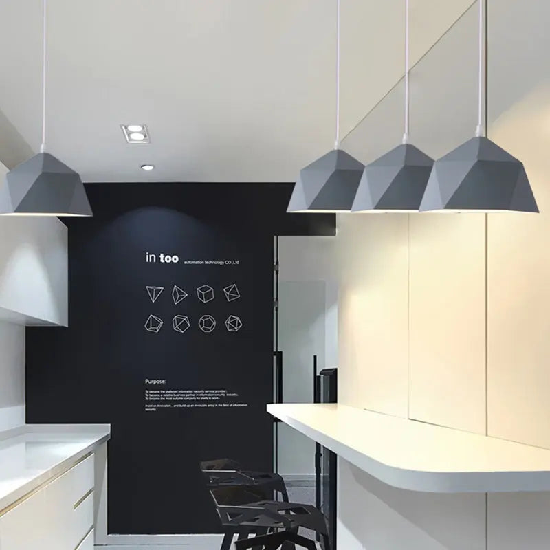 Contemporary Scandinavian Iron Geometric Polygon Rhombus 1-light Pendant Light for Dining Room BulbSquare