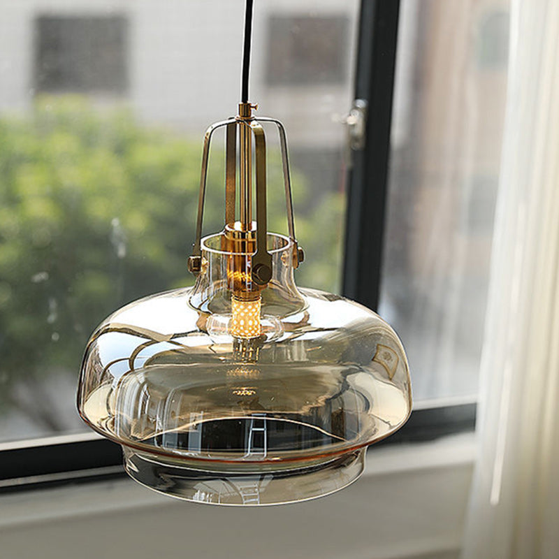 Modern Transitional Metal Glass Round 1-light Pendant Light for Dining Room