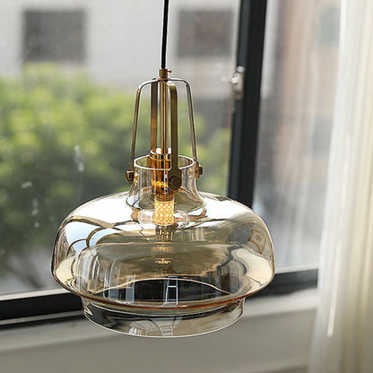 Modern Transitional Metal Glass Round 1-light Pendant Light for Dining Room