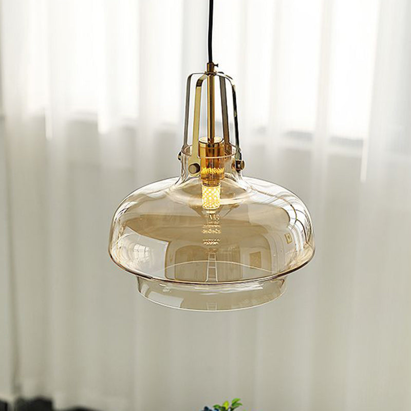 Modern Transitional Metal Glass Round 1-light Pendant Light for Dining Room