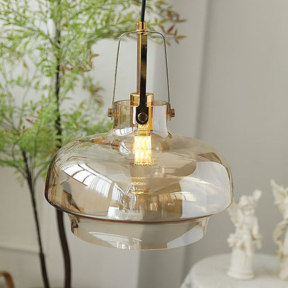 Modern Transitional Metal Glass Round 1-light Pendant Light for Dining Room