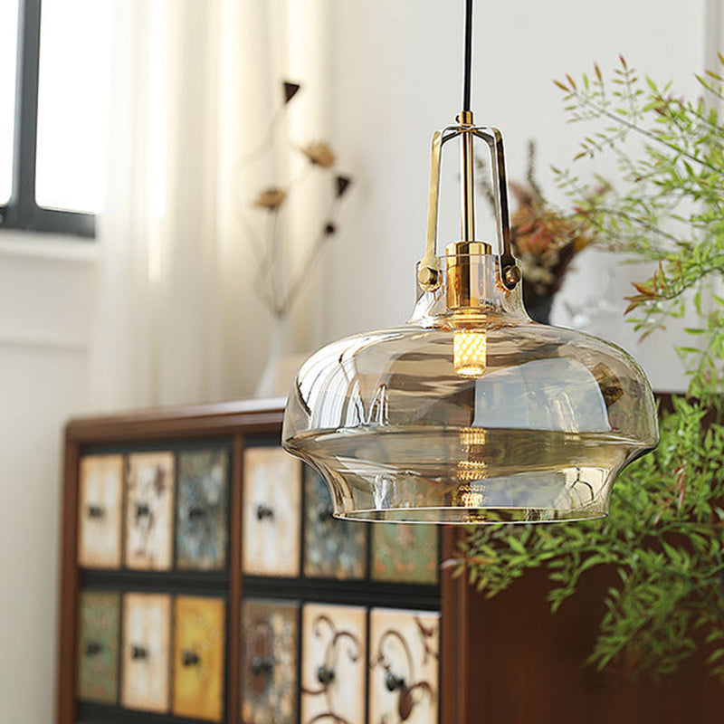 Modern Transitional Metal Glass Round 1-light Pendant Light for Dining Room