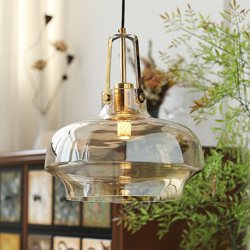 Modern Transitional Metal Glass Round 1-light Pendant Light for Dining Room