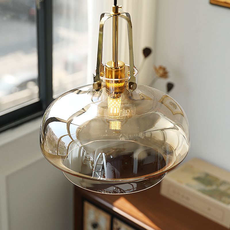 Modern Transitional Metal Glass Round 1-light Pendant Light for Dining Room