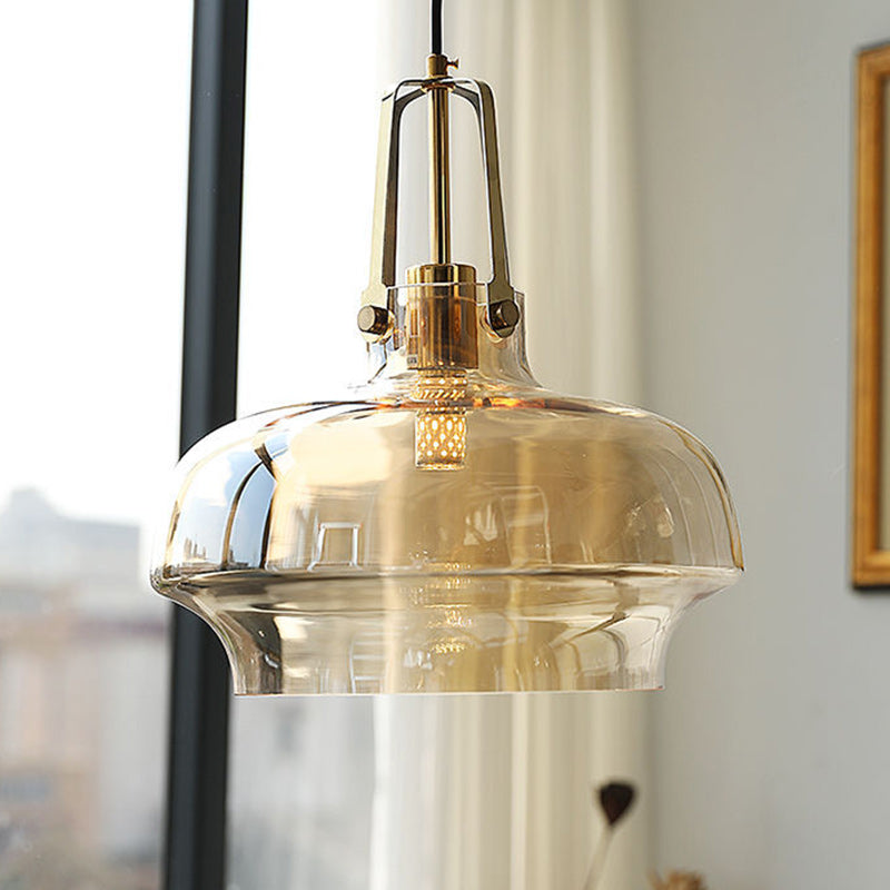 Modern Transitional Metal Glass Round 1-light Pendant Light for Dining Room