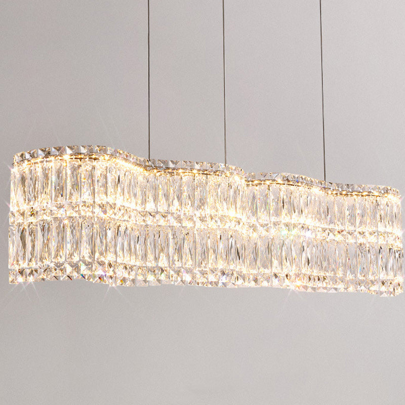 Modern Luxury Stainless Steel Crystal Wave Rectangular LED Chandeliers Island Light for Dining Room