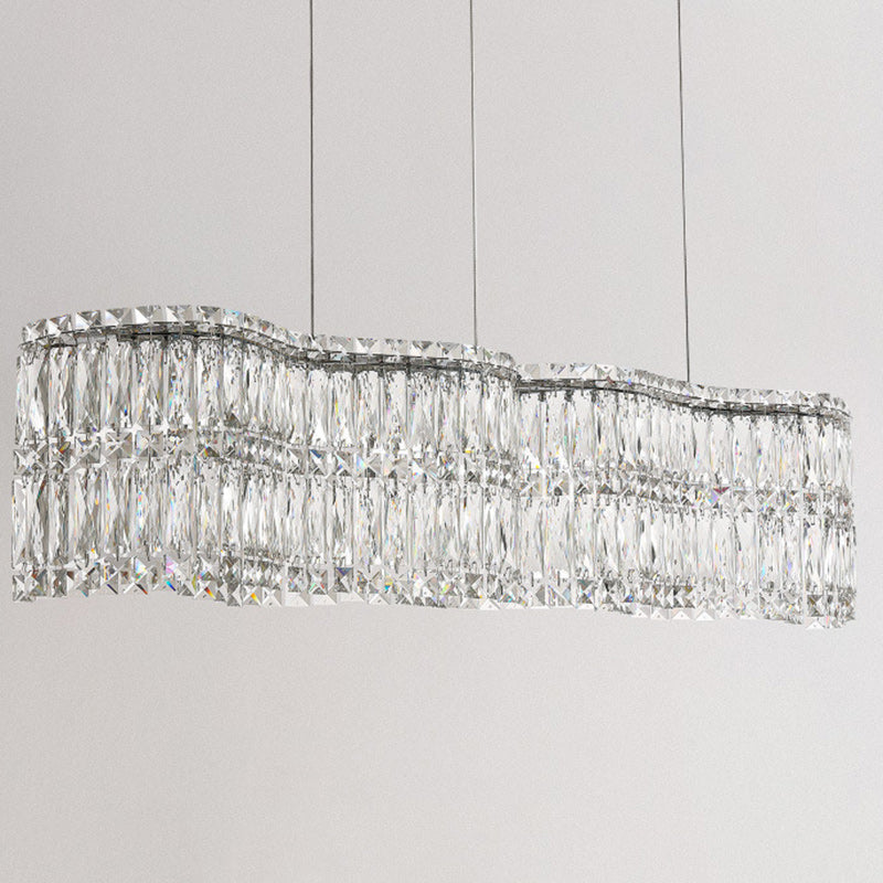 Modern Luxury Stainless Steel Crystal Wave Rectangular LED Chandeliers Island Light for Dining Room BulbSquare